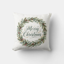 Merry Christmas Botanical Throw Pillow