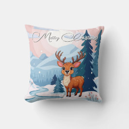Almofada Merry Christmas Cute Cartoon Reindeer in winter