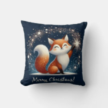Merry Christmas - Magical Fox Throw Pillow