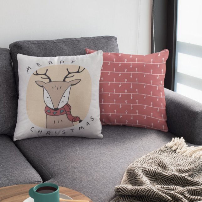 Almofada Merry Christmas Reindeer com Scarf com Luzes (Criador carregado)