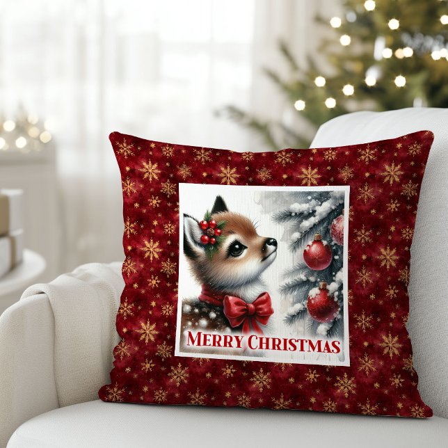 Almofada Merry Christmas scene baby fawn Christmas pillow  (Merry Christmas scene baby fawn Christmas pillow (50))