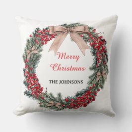 Almofada Merry Christmas Wreath Throw Pillow 