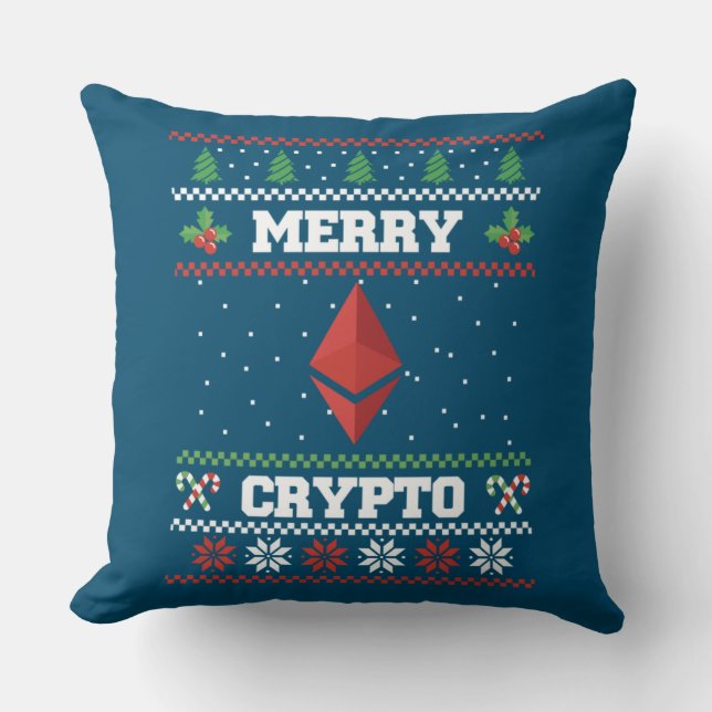 Almofada Merry Crypto Ethereum Ugly Christmas Sweater (Frente)