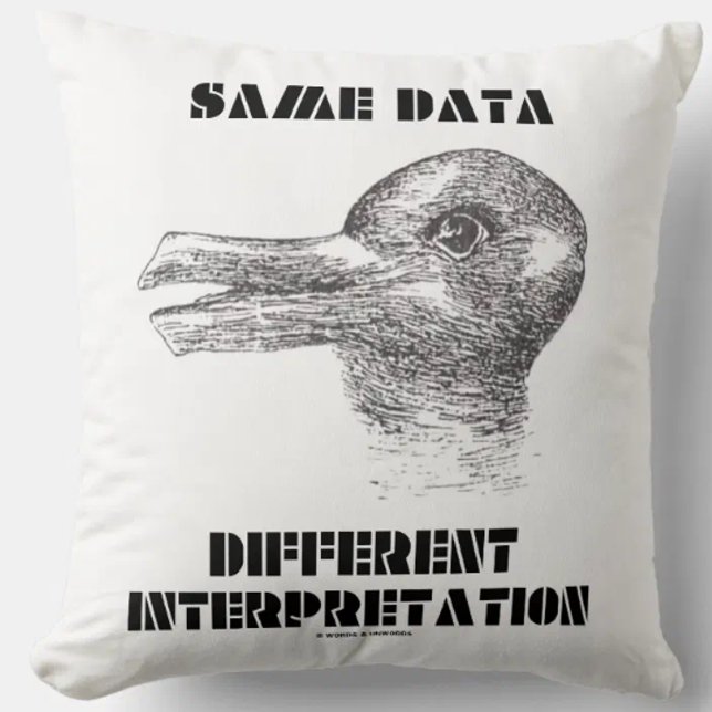 Almofada Mesmos Dados Diferentes Interpretação Rabbit Pato (Throw pillow featuring duck-rabbit optical illusion/gestalt phenomenon for any hypothesis tester!)