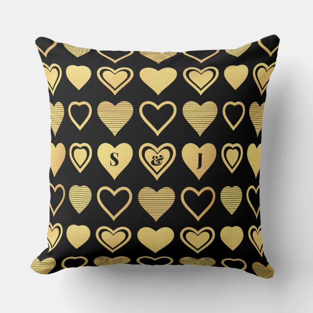 Almofada Metallic Gold Accent Hearts Valentine Gift (Frente)