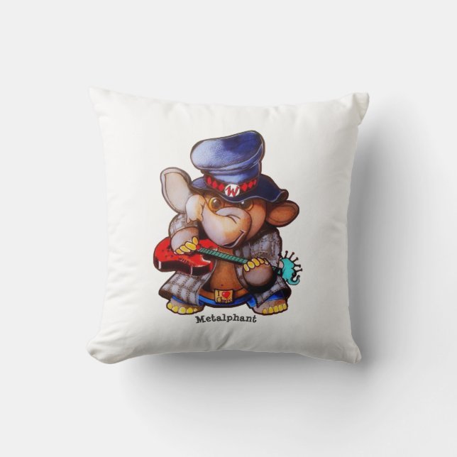 Almofada Metalphant com guitarra & logotipo - branco (Frente)