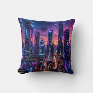 Almofada Metrópole Cyberpunk Neon - Noite Chuvosa Futurista