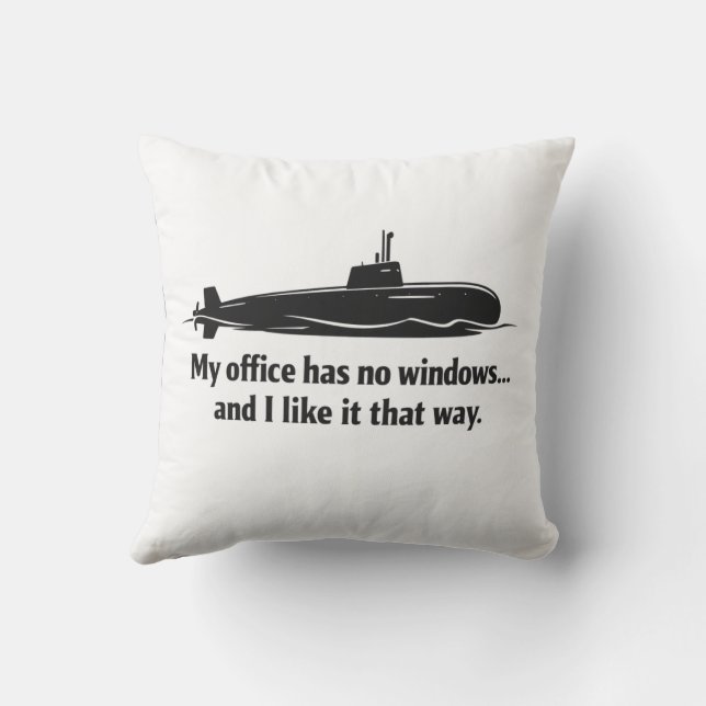 Almofada Meu Escritório Não Tem Janelas Humor de Submarino (Verso)