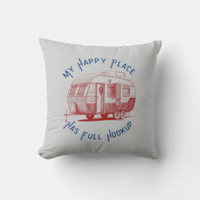 Almofada Meu Lugar Feliz Tem Travesseiro De Gancho De Cheio (Frente)