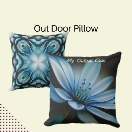 Almofada Meu Oásis Exterior", Flor Azul em Fundo Preto