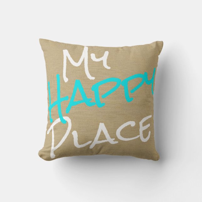 Almofada Meus bege do lugar, azul de turquesa e branco (Frente)