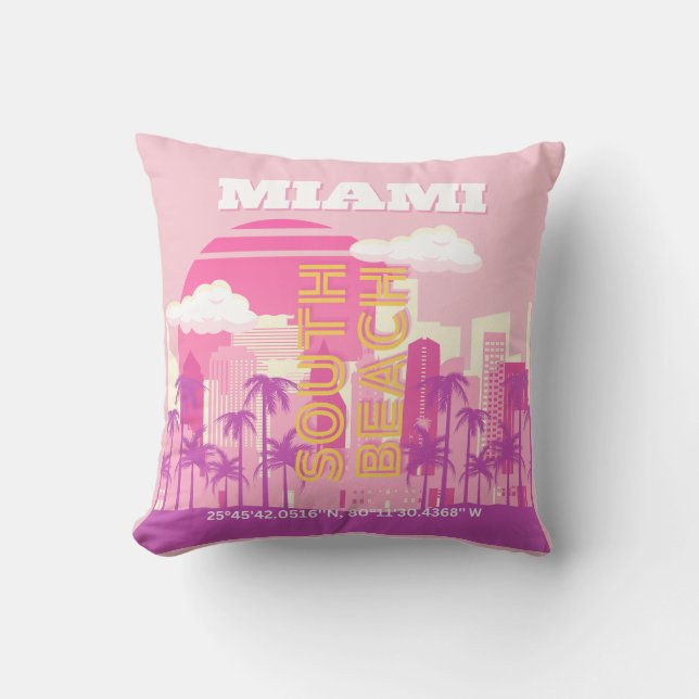 Almofada Miami Beach, Arte de Viagem de Miami, Quarto Prepp (Frente)