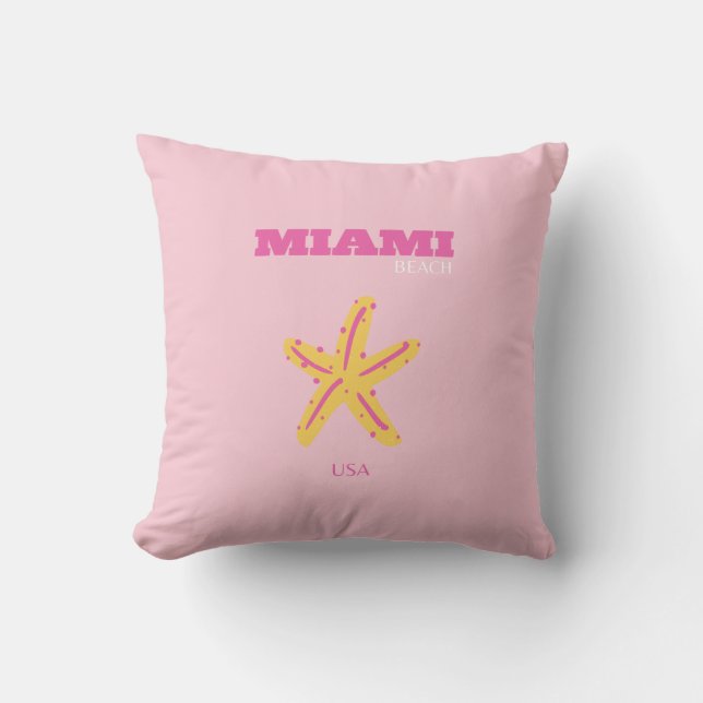 Almofada Miami Beach, Miami Viagem Art, Preppy Room, rosa (Frente)