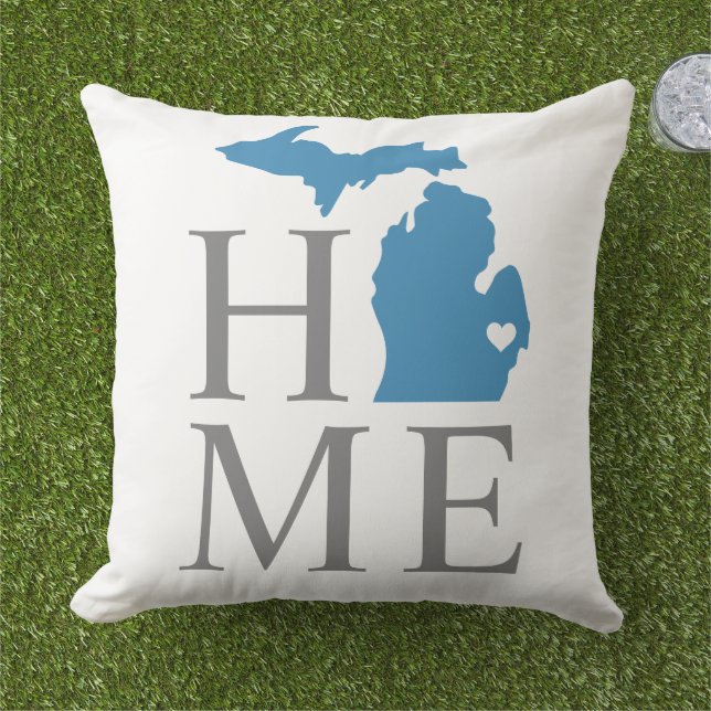 Almofada Michigan Casa Azul Estado Cinza Texto (Grama)