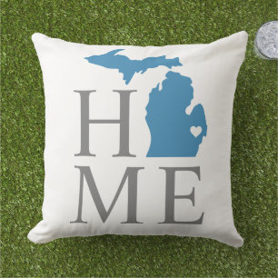 Almofada Michigan Home Blue e Cinza Custom City Heart