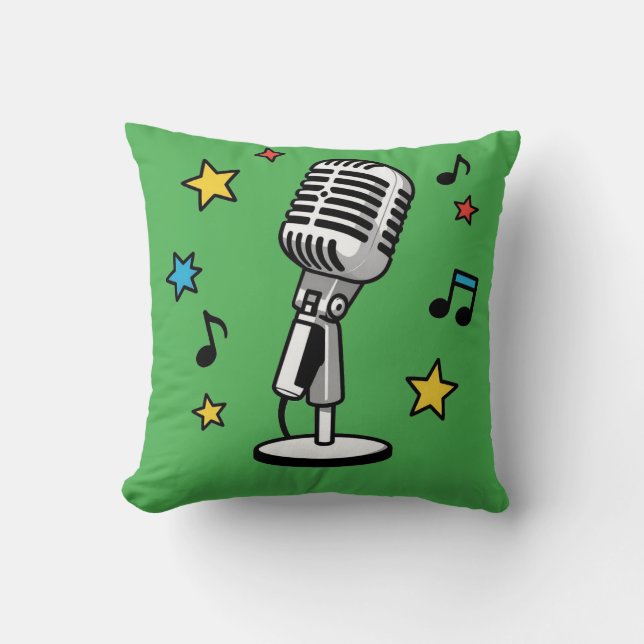 Almofada Microfone Antigo Notas Musicais Design Retro de Ca (Frente)