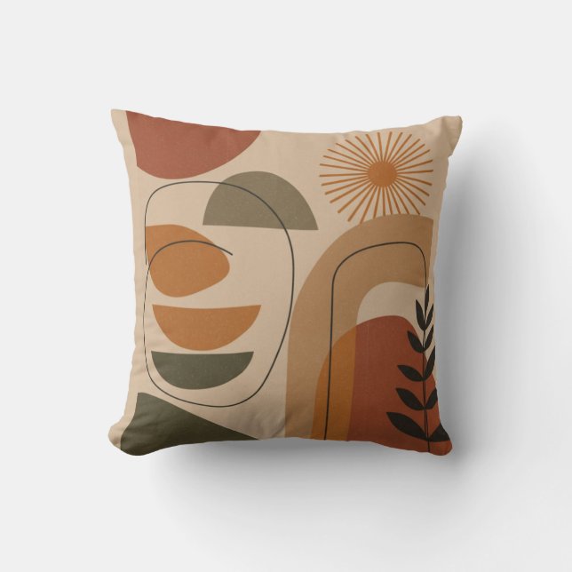 Almofada Mid-Century Abstract Earth Tone Throw Pillow (Frente)