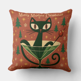 Almofada Mid Century Black Cat Merry Martini Christmas