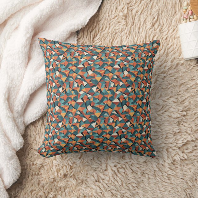 Almofada Mid-Century Geometric Teal & Orange Pattern (Cobertor)