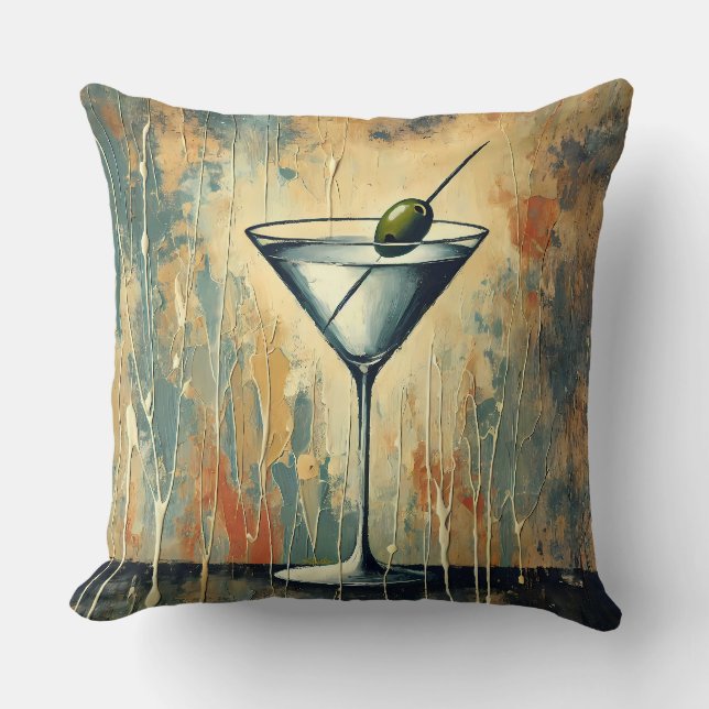 Almofada Mid Century Mixed Media Martini Art (Frente)