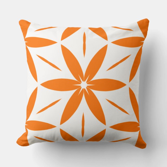 Almofada Mid-Century Modern Orange Geometric Floral (Frente)
