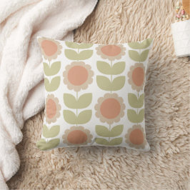Almofada  Mid-Century Pastel Pink Retro Floral Pattern