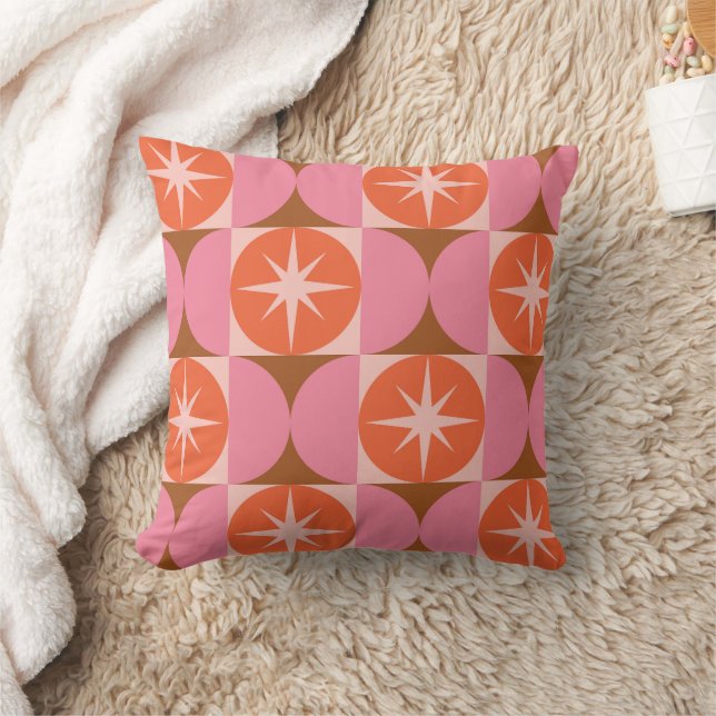 Almofada Mid Century Starbursts on Pink Orange Circles (Cobertor)
