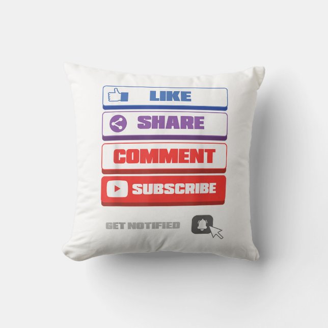 Almofada Mídia Social Curtir Compartilhar Comentar Inscreve (Frente)