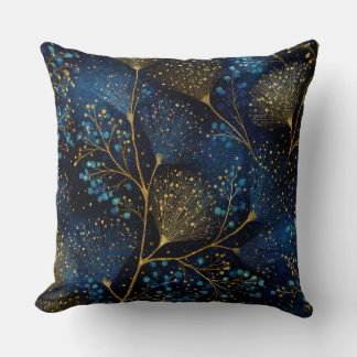 Almofada Midnight Gold Botanical Throw Pillow