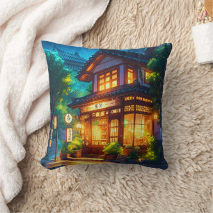 Almofada Midnight Matcha – Aconchegante Café Japonês Lofi