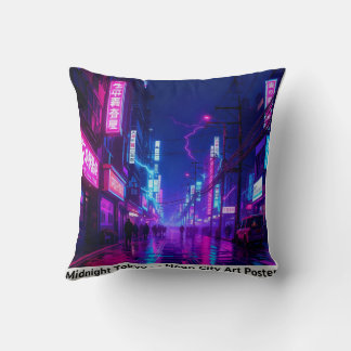 Almofada Midnight Tokyo — Neon Cyberpunk Throw Pillow