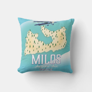 Almofada Milos, ilha grega Mapa arte de pôster de viagem.