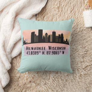 Almofada Milwaukee City Skyline Latitude e Longitude