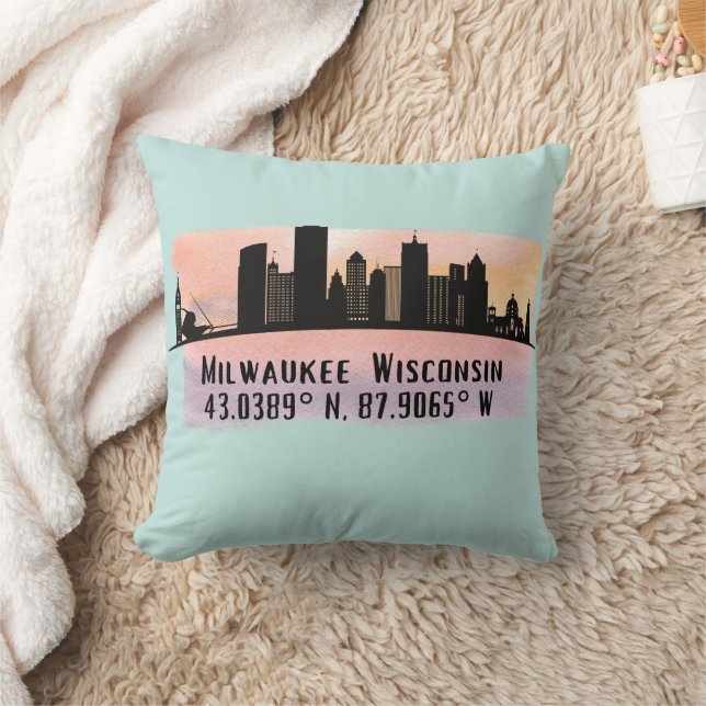 Almofada Milwaukee City Skyline Latitude e Longitude (Cobertor)