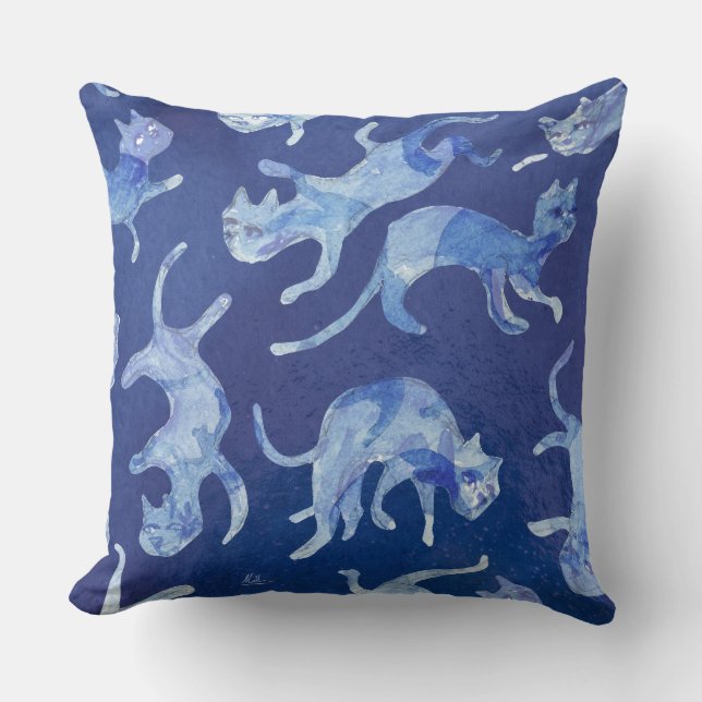 Almofada Ming Gatos Flutuantes 20" - Azul Reverso  (Frente)