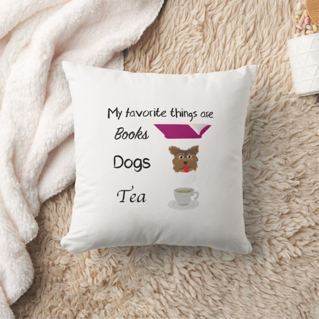 Almofada Minhas coisas favoritas Livros, Cães, Chá (Cobertor)