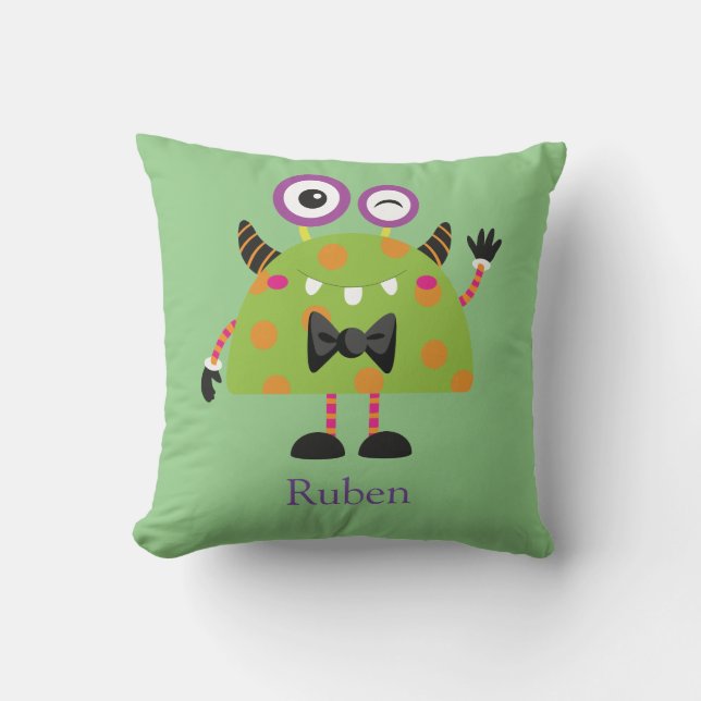 Almofada Mini Monstro, verde claro, quarto infantil (Frente)