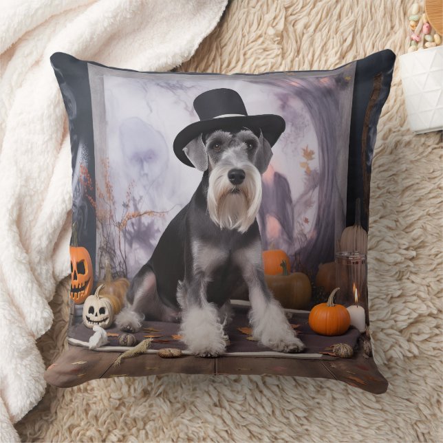 Almofada Miniatura Schnauzer Pumpkins Halloween Assustado (Cobertor)