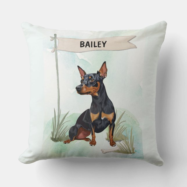 Almofada Miniature Pinscher Watercolor Personalized Dog (Frente)
