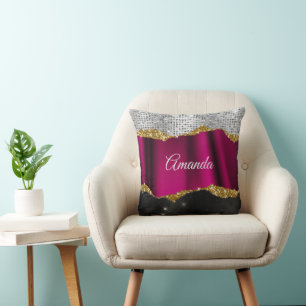 Almofada Minigrama de prata azul Faux Monograma preto Fuchs
