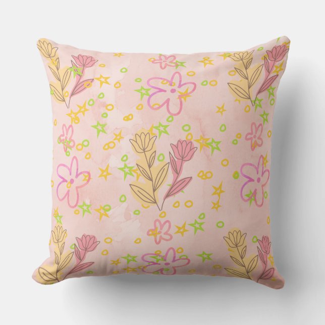 Almofada Minimal floral doodle pattern -pastel colour art  (Frente)