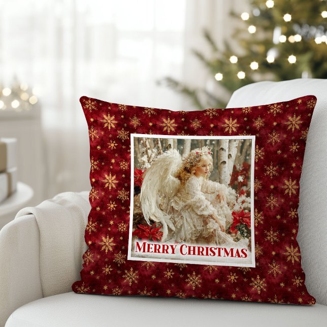 Almofada Minimalist Angel Red Gold Personalized Best Xmas (Minimalist Angel Red Gold Personalized Best Christmas Pillow

)