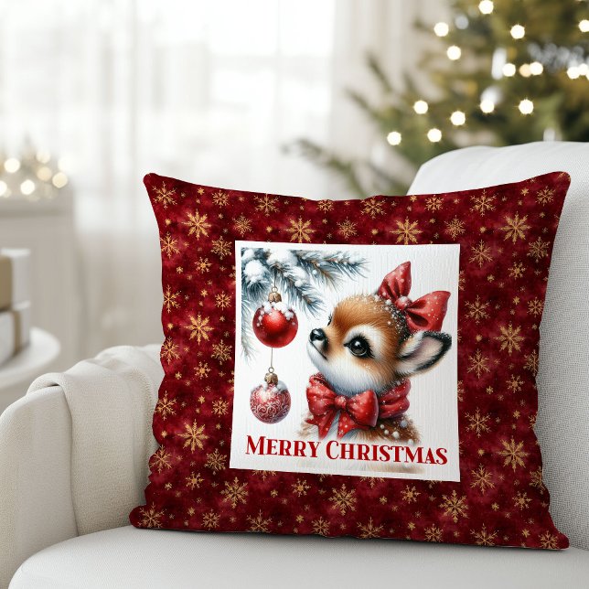 Almofada Minimalist Baby Deer Cozy Winter Kids Room Decor   (Minimalist Baby Deer Cozy Winter Kids Room Decor Christmas Pillow)