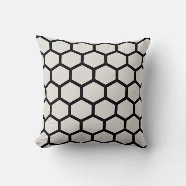 Almofada Minimalist Black and White Hexagon Geometric (Frente)
