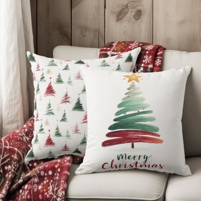 Almofada Minimalist Brushstroke Christmas Tree (Criador carregado)
