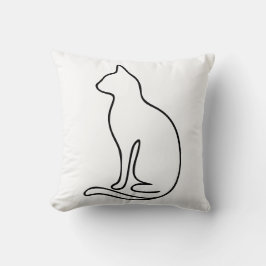 Almofada Minimalist Cat Line Art – Black Outline Silhouette
