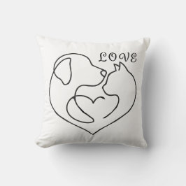 Almofada Minimalist Dog and Cat Heart - One Line Art Design