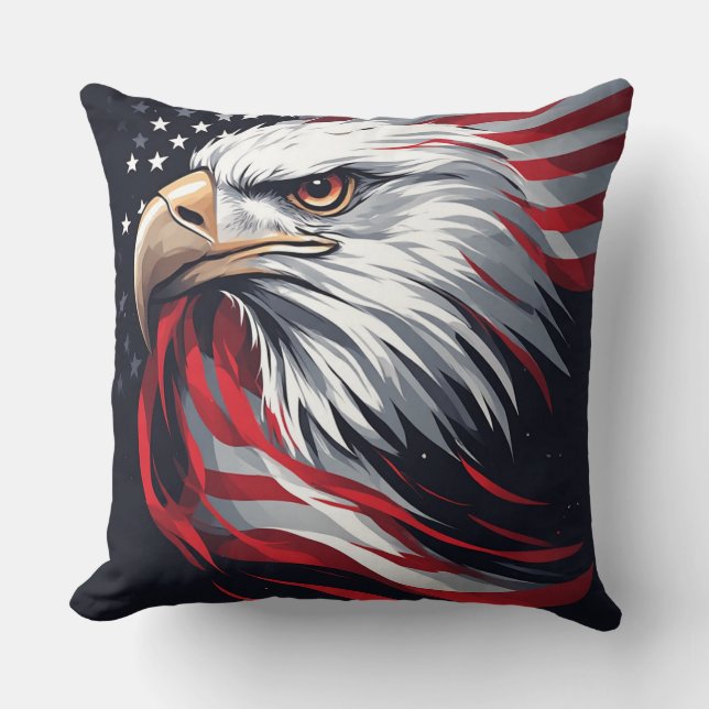 Almofada Minimalist Eagle with Flag – Modern Patriotic Art (Frente)