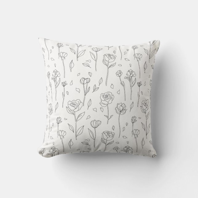Almofada Minimalist Floral Line Art Throw Pillow (Frente)
