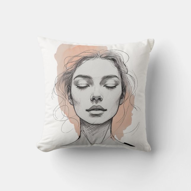 Almofada Minimalist One-Line Female Face Pillow (Frente)